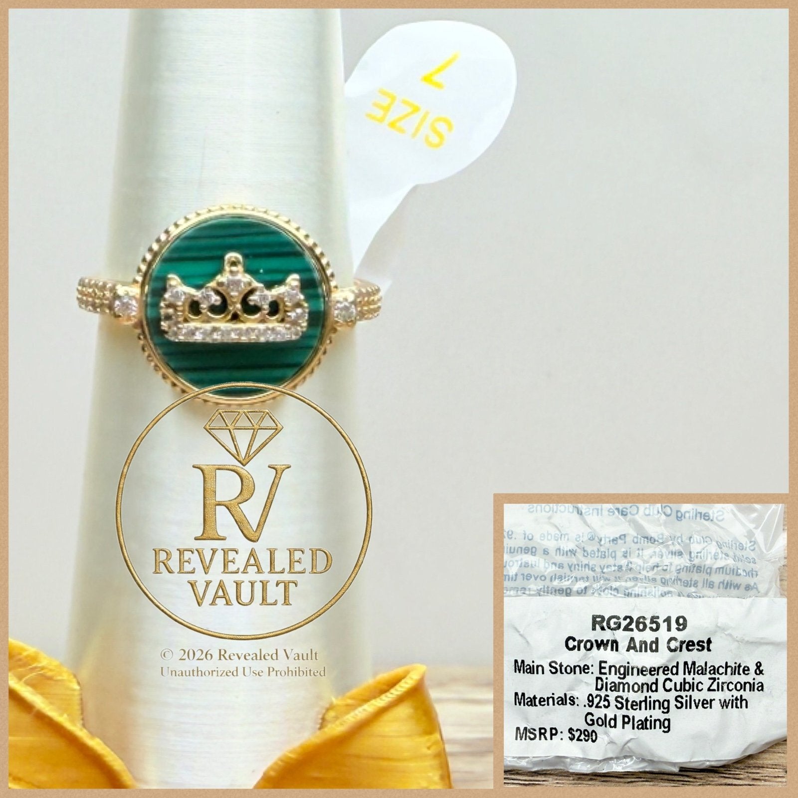 Crown and Crest - Size 7 - Sterling Club Vermeil