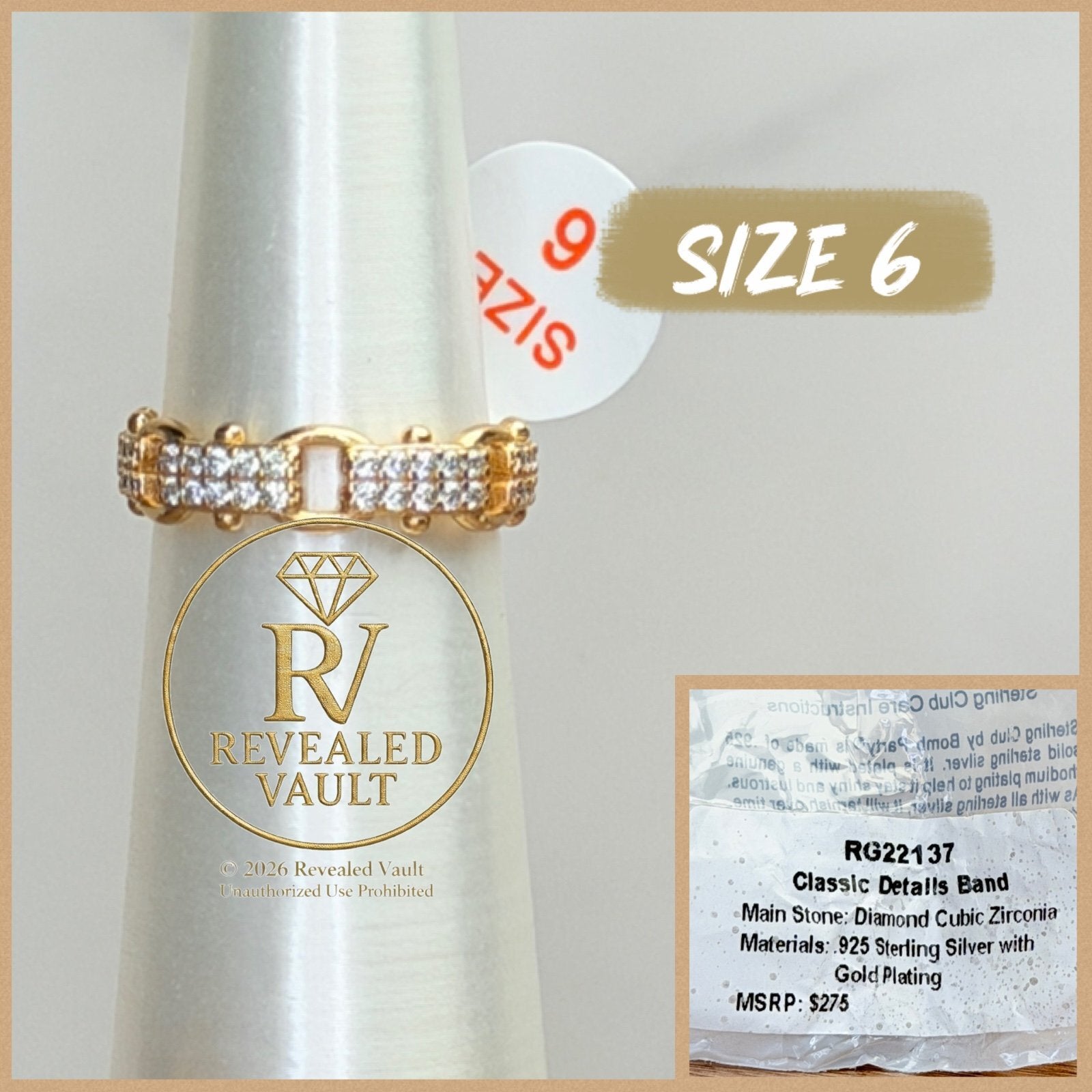Classic Details Band - Size 6 - Sterling Club Vermeil