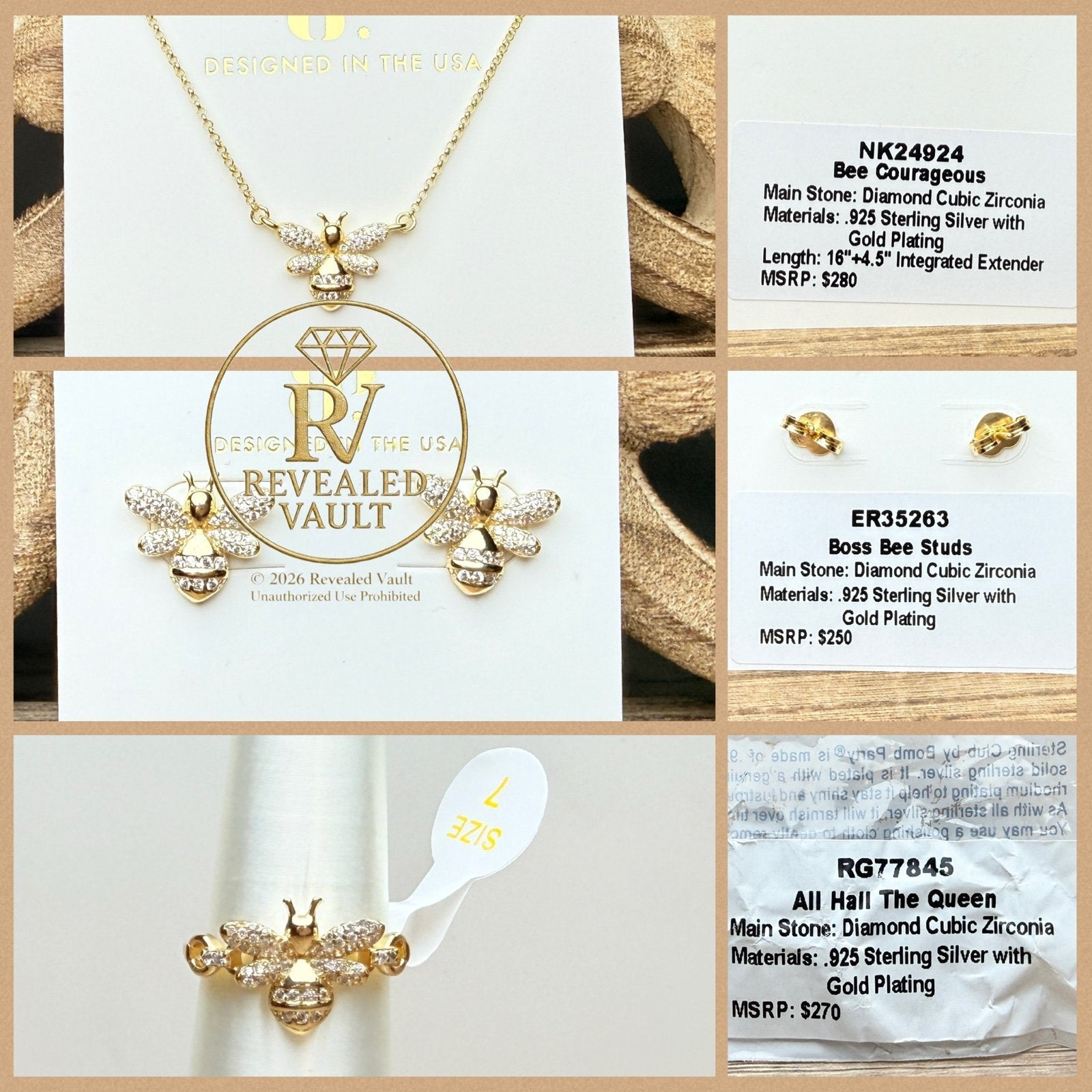 Bee Courageous & Boss Bee Studs & All Hail The Queen- Sterling Club Vermeil